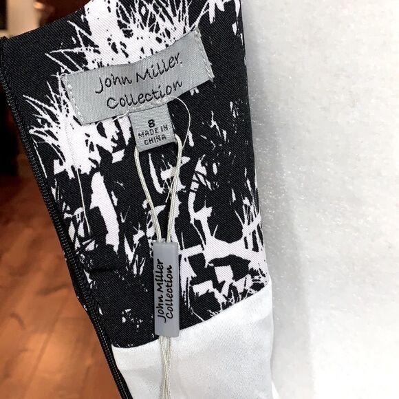 NWT Black White print dress Sleeveless by John Miller Women’s Sz 8 - Picture 6 of 7
